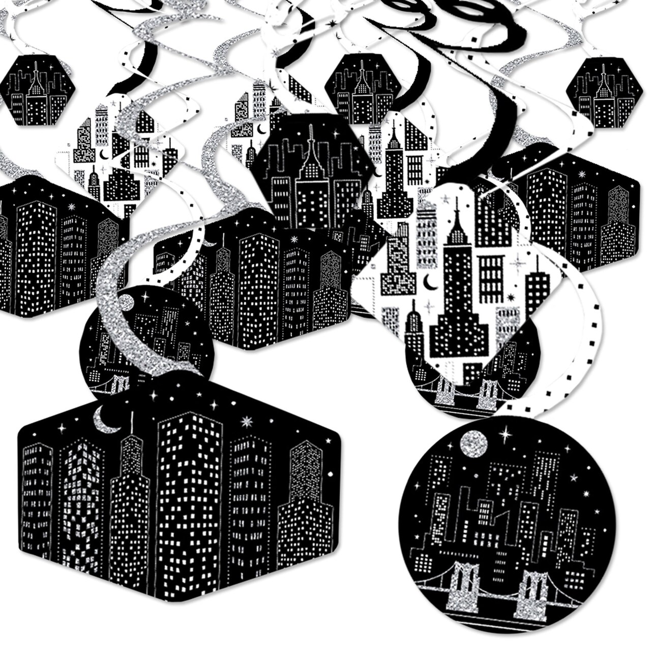 Big Dot of Happiness Nighttime City Skyline - New York Party Hanging Decor - Party Decoration Swirls - Set of 40